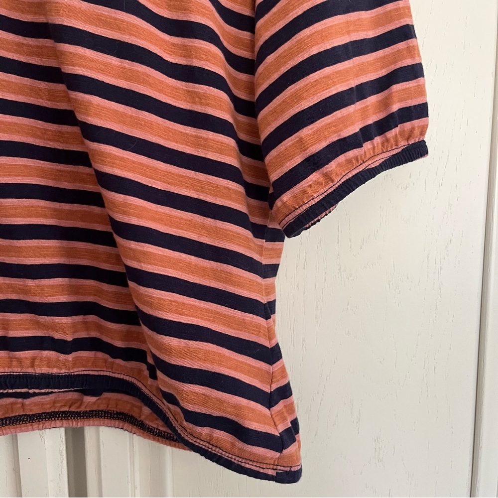 Pact Women's Striped Elbow sleeve t-shirt Brown and Navy Organic Cotton - Picture 3 of 5